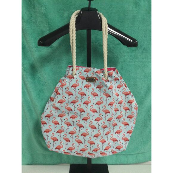 XL Caribbean Joe Canvas Flamingo Beach Bag and wristlet - Picture 2 of 12